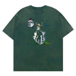 Camiseta personalizada de corte holgado informal unisex con estampado de luna llena de <span class=keywords><strong>hombre</strong></span> <span class=keywords><strong>lobo</strong></span> lavado en tela de punto de poliéster/algodón - Product Image 4