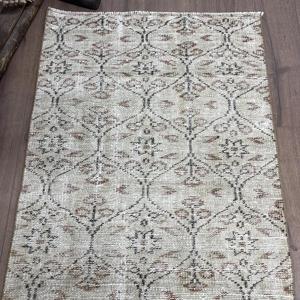 Vintage Turkish Rug 2.6x6.6 ft Gray <b>Brown</b> Southwestern <b>Wool</b> Patchwork Rug with Eco-Friendly Latex Backing - Product Image 4