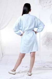 Verano algodón abotonado tres cuartos manga Mini longitud vestido de fiesta hecho a mano para mujer - Product Image 4