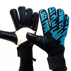 Gants de gardien de but professionnels en cuir noir et bleu, imperméables, respirants, à lacets, antidérapants, durables, pour le football - Product Image 1