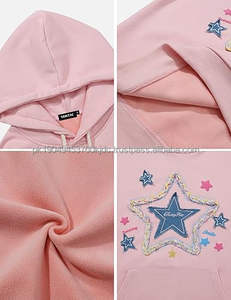 Star Graphic Fleece Hoodie Vintage Denim Applique Bordado Oversize Heavyweight Pullover 2025 Trajes - Product Image 5