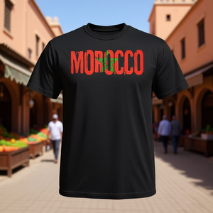 Camiseta de Marruecos con Diseño de la Bandera Negra, Roja y Verde, Unisex para Adultos, Cuello Redondo, Manga Corta, Estilo Jersey Deportivo - Product Image 3