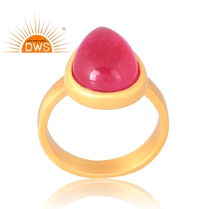 Anillo de piedras preciosas de cuarzo de Aventurina roja Natural chapado en oro de 18 quilates de Plata de Ley 925 más vendido, fabricante de joyería fina Demi - Product Image 1