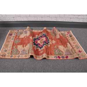 Tapis turc vintage, petit tapis de 1,6x3,6 pieds, tapis aux motifs de plantes et d'arbres orange et bleus - Product Image 5