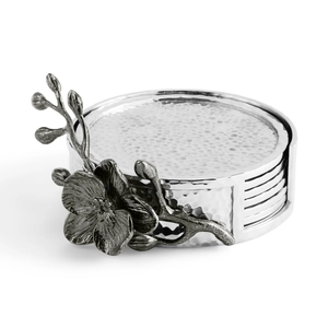 Custom <b>White</b> Orchid Drink <b>Coaster</b> Set Elegant Floral Absorbent Stone <b>Coasters</b> with Holder for Home Wedding or Gift Use - Product Image 3