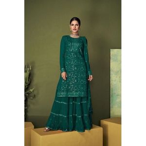 Precioso aspecto última nueva llegada Heavy Faux Georgette Salwar Kameez con bordado de secuencia trabajo proveedor y exportador indio - Product Image 4