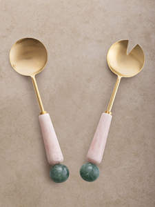 Serveur à salade de qualité vintage Outils à salade avec poignées en marbre Parfait pour les événements spéciaux Hôtel et Resort de l'Inde - Product Image 4