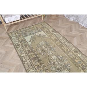 Turkish Area Rug 3.4x7.1 ft (104x215 cm), <b>Brown</b> Check Vintage Rug - Product Image 4