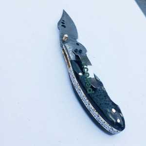 Inner <b>Lock</b> Handmade Damascus Camping Folding Knife <b>Portable</b> Multifunctional Damascus Pocket Knife With Ram Horn Handle - Product Image 3