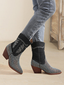 <span class=keywords><strong>Botines</strong></span> Vaqueros de Mujer de Primera Calidad, Tendencia 2023, <span class=keywords><strong>Botines</strong></span> Casuales con Tacón Cuadrado Bajo, <span class=keywords><strong>Botines</strong></span> de Moda con Pedrería - Product Image 5