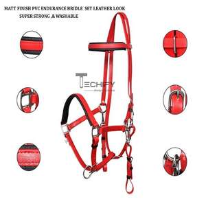 Ensemble de bride de cheval rouge de qualité supérieure avec peitoral et rênes, bride d'équitation anglaise réglable avec quincaillerie en acier inoxydable - Product Image 2