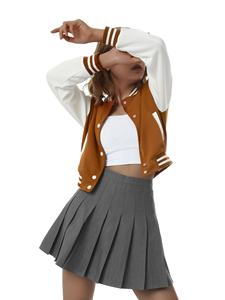 2025 New Wholesales Custom Logo Canvas Printed Women <b>Mandarin</b> <b>Collar</b> Long Sleeves Baseball Regular Varsity <b>Jacket</b> Windproof - Product Image 5