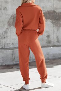 Traje informal para mujer, sudadera de lona de 2 piezas, pantalones de chándal para correr, Jersey con cremallera, Tops largos con decoración de botones - Product Image 2