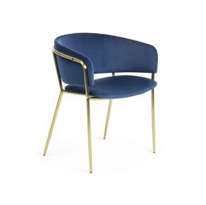 เก้าอี้โซฟาสไตล์โมเดิร์นสีดำกำมะหยี่ด้านบนด้านหลังและขาโลหะสีทองเก้าอี้บ้าน - Product Image 3