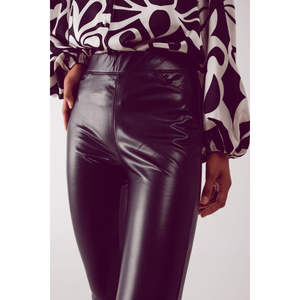 Leggings de sport taille haute aspect similicuir noir style décontracté taille XL en tissu tricoté extensible respirant pour la saison hivernale - Product Image 5