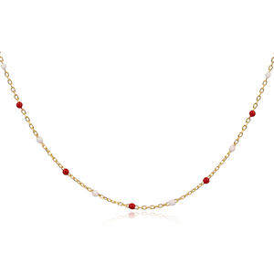 Collier chaîne en émail rouge et blanc, design artisanal, vente en gros, bijoux turcs en argent sterling 925 - Product Image 3