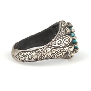 925 Sterling <b>Silver</b> Men's <b>Statement</b> <b>Ring</b> with Turquoise Stone Vintage HipHop Dainty Fine Jewelry for Everyday Wear - Product Image 2