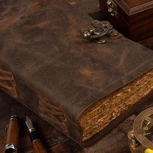 Hecho a mano de alta calidad Vintage grande de cuero de algodón suave diario de tapa dura Deckle Edge latón C-Lock Notebook diario de regalo - Product Image 1