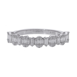14K White Gold Modern Rhodium Plated Classic Diamond Band with <b>Circle</b> Motif Round Brilliant Cut Natural Diamonds Women's <b>Rings</b> - Product Image 2