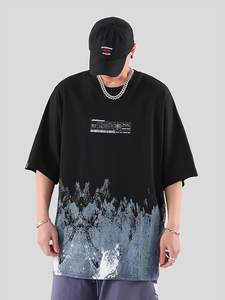 Streetwear T-shirt décontracté 100% coton solide motif avant Logo coupe ample tissu tricoté - Product Image 5