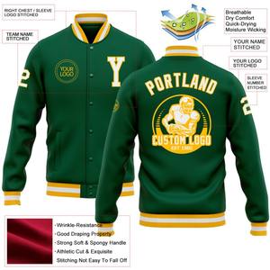 Custom Kelly verde blanco-oro bombardero Full-Snap Varsity Letterman chaqueta cortavientos chaqueta Varsity de los hombres - Product Image 6