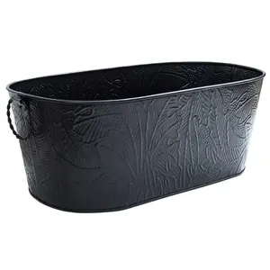 Baignoire à vin en métal enduit noir Design fait main avec poignées Parfait pour les accessoires de bar élégants et le stockage du vin - Product Image 5