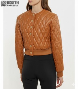 Chaquetas de cuero informales para mujer Diseño único Abrigo de cuero de moda para mujer con cuello vuelto Bolsillos laterales para mujer - Product Image 5