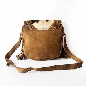 Nouveau sac à main tendance vintage bohème pour femmes, sac à bandoulière en cuir véritable avec fermeture éclair, franges, pompon, pierre turquoise, daim - Product Image 3