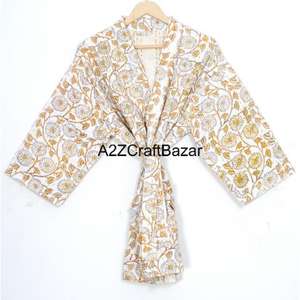 Classy Flower Printed Cotton Hand Made Block Print <b>Kimono</b> Night Wear Sleep Wear Comfortable Robe Bikini Wrap Up Bulk OEM - Product Image 1