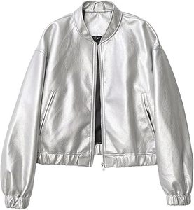 Bomber décontracté à manches longues pour femmes, veste en faux cuir, tissage non tissé en peau de mouton respirant pour l'hiver - Product Image 1