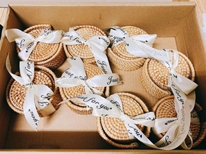 ACCESSOIRES DE CUISINE napperon en rotin dessous de verre assiettes rondes en forme de fleur blanc marron fournitures de décoration de mariage - Product Image 4