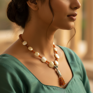 Collier en argent avec pendentif poisson en nacre perlée de style bohème religieux - Product Image 2