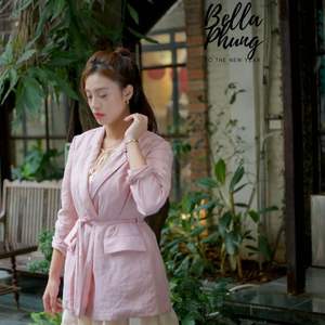 Elegant Women's Slouch <b>Tie</b> Jackets 100% Vietnamese Grown Ramie Long Length Plaid Front Flap Side Pockets Button for Winter - Product Image 1