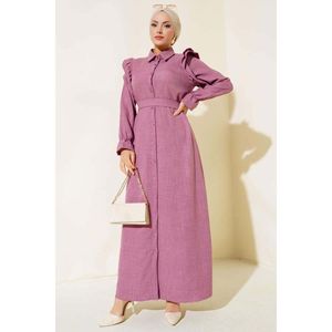 Robe en lin avec épaules à volants Dusty Rose Tailles L-2XL Fabriqué en Turquie - Product Image 1