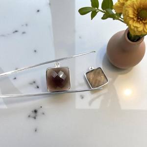 10mm simple boucle lien breloque connecteurs 925 argent Sterling naturel fumé Quartz Checker coupe lunette réglage collier pour les femmes - Product Image 4