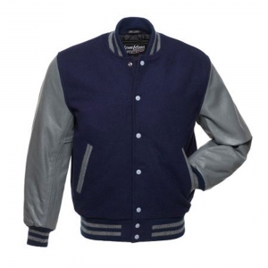Chaqueta de lana de béisbol Varsity Letterman Bomber y mangas de cuero genuino - Product Image 1