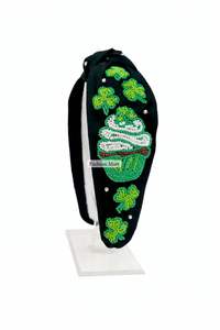 Designer Beaded Fabric Headband Clover Horseshoe And Rainbow Design Customisable - Product Image 4