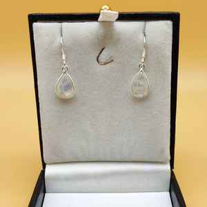 Handmade Solid 925 <b>Sterling</b> <b>Silver</b> <b>Drop</b> <b>Earrings</b> Rainbow Moonstone Pear Cut Gemstone Dainty Birthday Wedding Party Gift for - Product Image 3