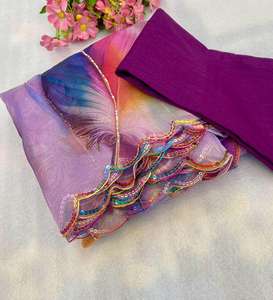 Dernier modèle exclusif de sari de mariée en organza de soie imprimé, élégant sari indien avec chemisier, vêtement ethnique le plus vendu pour femmes - Product Image 6