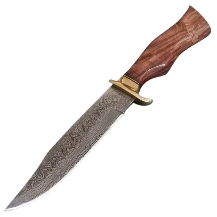 Cuchillo de caza de acero damasco hecho a mano, tamaño personalizado, calidad Premium, mango de madera, modelo S47