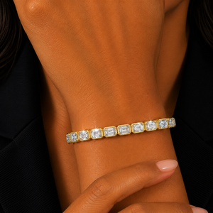 Emerald Bezel Set Lab Grown Diamond Tennis <b>Bracelet</b> 10K 14K <b>Solid</b> Gold DEF VVS Bridal <b>Bracelet</b> Custom Fine Jewelry OEM Wholesale - Product Image 2