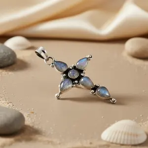 925 Silver Moonstone Cross Pendant for Women Handmade Religious Gemstone Jewelry Rose <b>Gold</b> Rhodium Plated Charm Pendant <b>Number</b> - Product Image 2