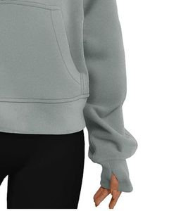 Sudadera con Capucha de Forro Polar con Media Cremallera Gris Cielo para Mujer, Sudadera Holgada y Cálida con Bolsillo Tipo Canguro, Sudadera Informal de Invierno, Ropa Urbana - Product Image 6