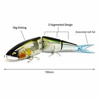 Leurre de pêche multi-articulé Swimbait Glide Bait 190mm 56g coulant à corps rigide avec queue souple détachable pour achigan, brochet, poisson-chat, lucioperche