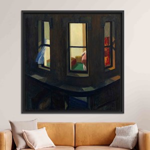 Modernist Home Canvas Print - Night Windows Glass Art,BLACK <b>FRAMED</b> CANVAS - Product Image 1