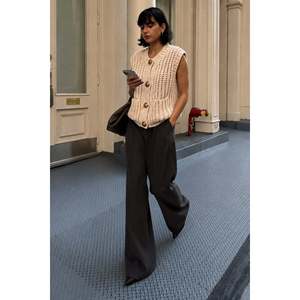 Gilet en Organdy avec Détail Bouton et Poches - Khaki - Khaki - Product Image 3