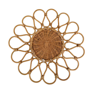 Hand <b>Woven</b> Natural Bamboo Rattan Flower Plate Non-slip Decorative Kitchen Table Mat Waterproof <b>Coaster</b> Wicker Made in Viet Nam - Product Image 1