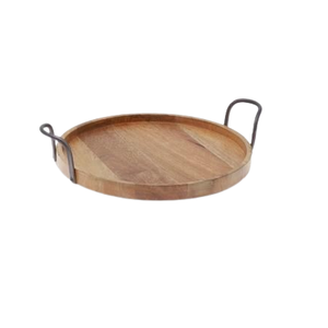 Plateau de service moderne en bois poli et antique avec poignées dorées pour la cuisine, la maison ou l'hôtel Plateau de rangement - Product Image 3