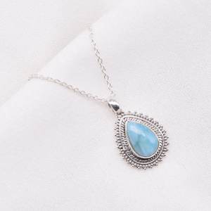 Colgante de Larimar Azul en Forma de Pera, Plata de Ley 925, Joyería de Piedras Preciosas Hecha a Mano, Elegante Collar para Mujer, Regalo - Product Image 6