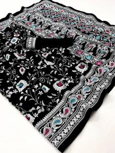 Saree en georgette souple de travail Chikankari multicolore pour mariage et fête maintenant disponible aux meilleurs prix de gros - Product Image 6